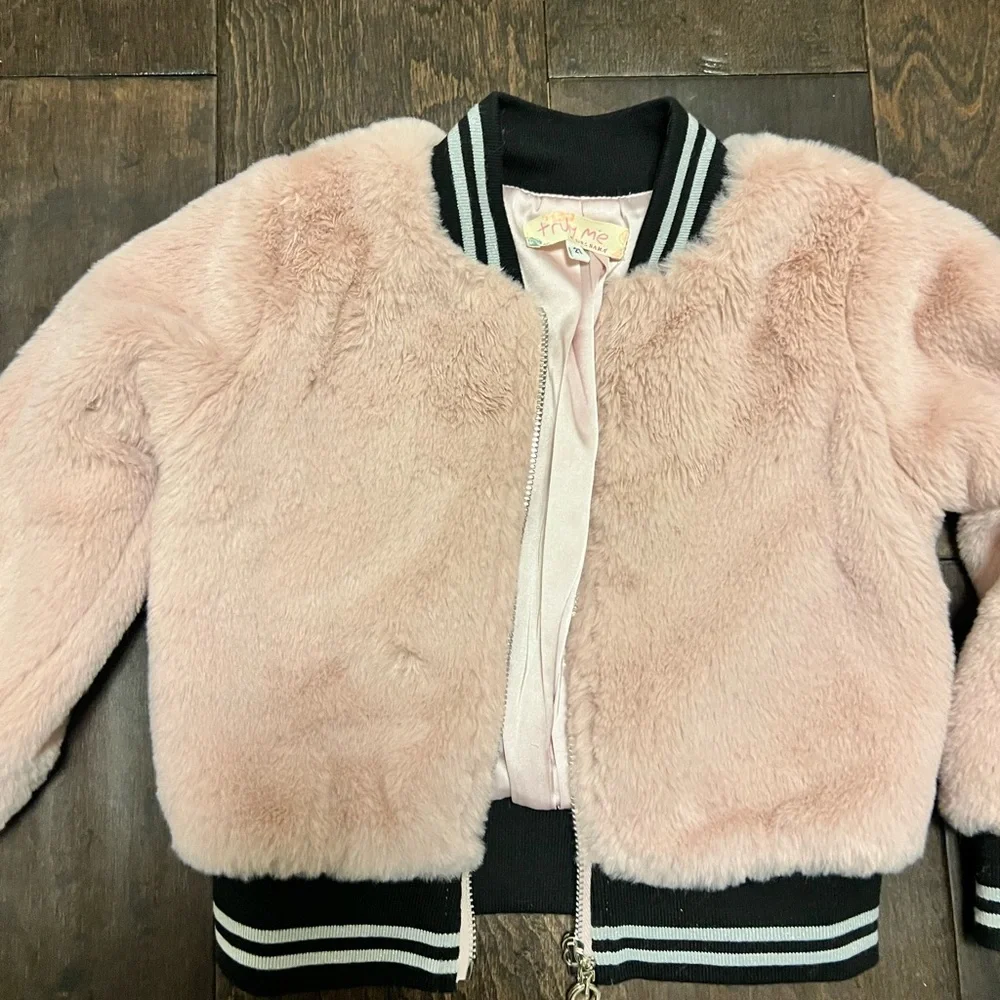 Truly Me Toddler Girls Fur Bomber Jacket with love appliqué sequin letters!